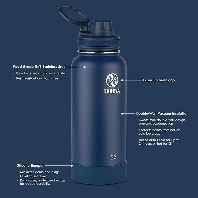 Takeya Actives Stainless Steel Water Bottle, Insulated Spout Lid, Keeps Drinks Cold 24 Hrs, Leakproof, Durable, Dishwasher Safe, Ideal for Gym, Travel, Fits Most Cup Holders, 40 oz/Pink Mimosa