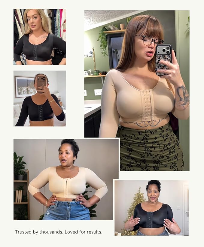 FeelinGirl Arm Compression Sleeve Women Post Surgery Front Closure Bra | Arm Lipo Compression Garment, Seamless Arm Shaper for Flabby Arms, Lymphedema Compression, Breast/Back Support