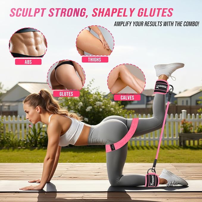 WOQQW Resistance Bands Set - Ankle Resistance Bands with Cuffs for Legs & Glute Workout, Fabric Booty Bands for Women, Home Gym Exercise Equipment for Hip, Pilates, Fitness, Yoga, Physical Therapy