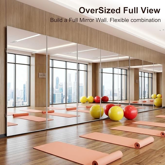 Space-Saving 360° Folding Full Length Mirror, 63" x 67" Oversized Standing/Leaning Mirror, Shatterproof, Lightweight Design for Home Gym, Yoga Studio, Dance Studio, Fitness Studio (Black)