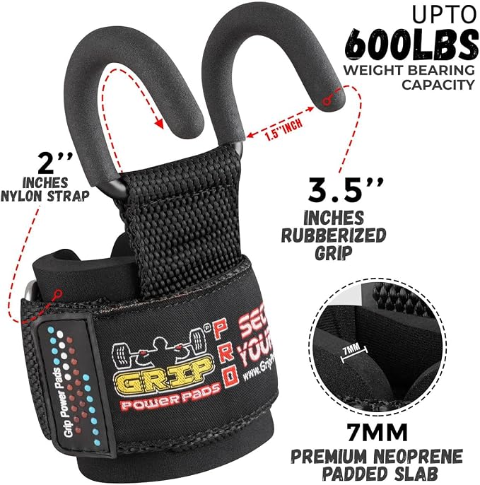 Weight Lifting Rod Hooks Heavy Duty Wrist Wraps Power Weight Lifting Training Gym Grips Straps Set of 2