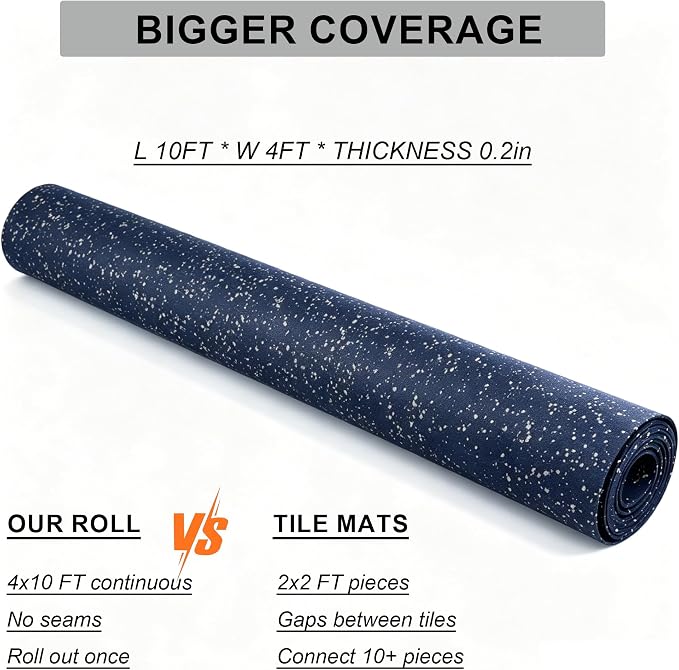 OrangeStar 4x10 FT Heavy Duty Rubber Gym Flooring, Black & Grey | Non-Slip Shock Absorbing Garage Floor Mat for Home Gym, Basement, Workout Room, Playroom
