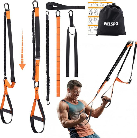 WELSPO Home Resistance Training Kit with 2 Resistance Bands | Exercise Guide & Door Anchor included,350lb Capacity, for Full Body Workout, Strength Training & Travel Fitness
