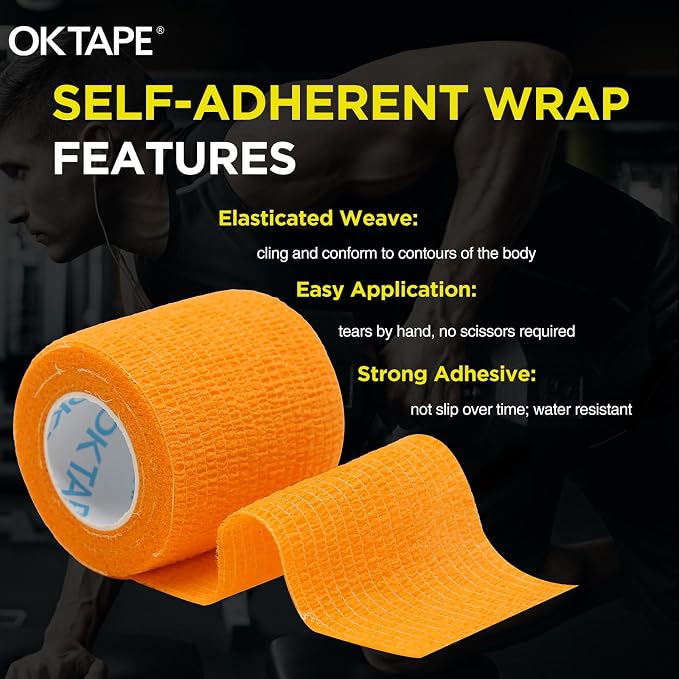 OK TAPE 12 Rolls Self Adhesive Bandage Wrap, Cohesive Elastic Athletic Tape | Vet Wrap, Sports Tape, Medical Wrap for Wrist, Feet, Self Stick Bandage Tape, 2" x 5 Yards - Mixed Color