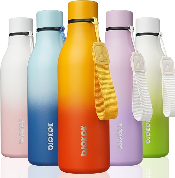 BJPKPK 18oz Insulated Water Bottle, Stainless Steel Bottle with Carry Strap | Keep Cold & Hot Vacuum Insulation, Leak-Proof BPA-Free Design, Slim Bottle Fits Most Cup Holders for Gym, Office & Travel