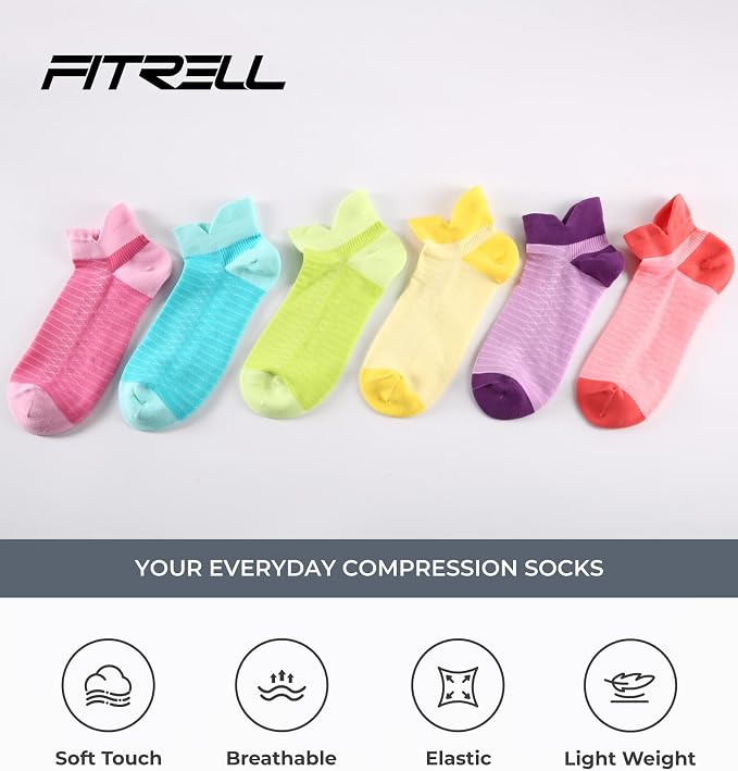 FITRELL Ankle Compression Socks for Women & Men - 5/6 Pairs Cushioned Arch Support Running Socks, Plantar Fasciitis Relief
