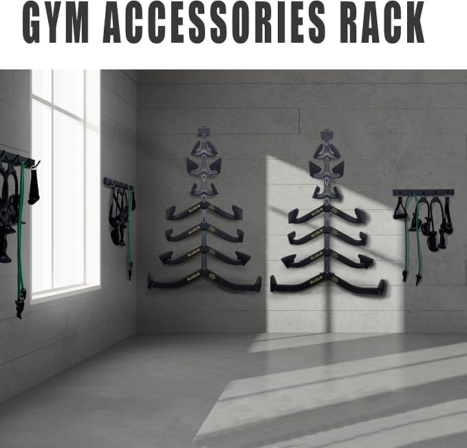 BLUSLM Wall Mounted Lat Pull Down Bar Organizer with Hooks, Home Gym Storage Rack for Lat Pulldown Attachments, Cable Attachments Rack for Gym Accessories