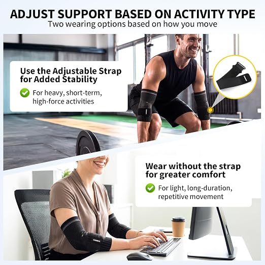 CAMBIVO 2 Pack Tennis Elbow Brace, Dual Gel Pad Compression Sleeve, Black | Adjustable Strap, Targeted Relief for Tendonitis, Golfer‘s Elbow, Breathable Knit, Daily Wear, Non-Slip Fit, for Men Women