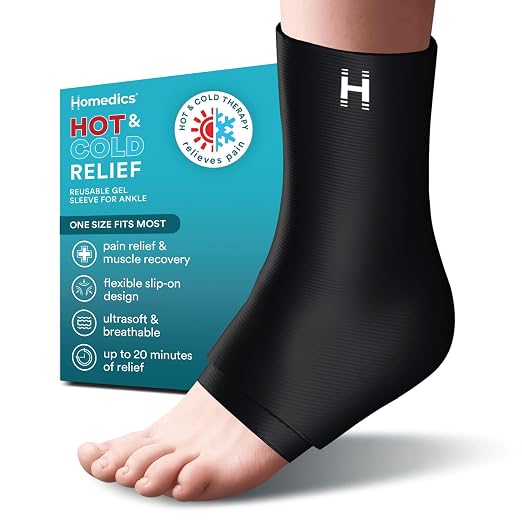 Homedics Hot and Cold Relief Gel Ankle Sleeve, Heat or Ice Therapy | for Sore Ankles and Heels, Soft-Touch Stretch Fabric, Contoured Hydrogel Design for Comfort and Relaxation