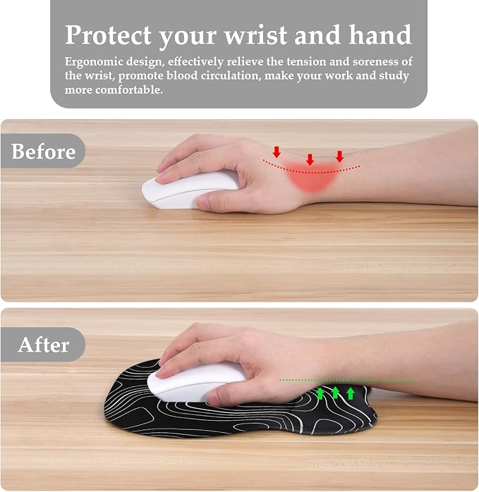 EooCoo Ergonomic Mouse Pad with Wrist Rest, Memory Foam Support Mousepad | Non-Slip Base for Computer, Cafe, Home & Office, 9.64 x 8.26 in Office Desk Accessories, Carpal Tunnel Relief