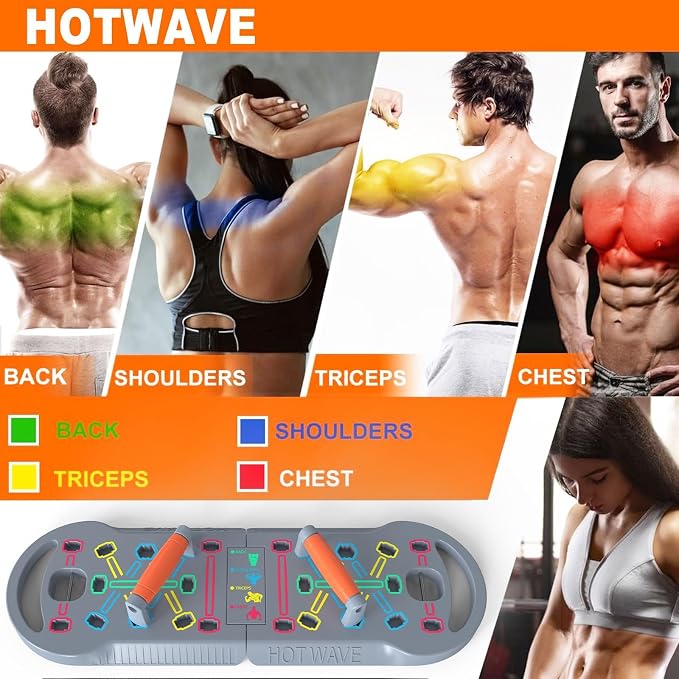 HOTWAVE Push Up Board, Portable PushUp Board, Foldable 20 in 1 Push Up Bar | Multifunctional Pushup Handles for Floor, Professional Strength Training Equipment For Men and Women at Home Gym