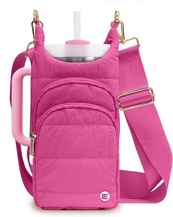 Water Bottle Holder with Strap 30/32 oz, Crossbody Water Bottle Carrier Bag | Lightweiht Quilted Bottle Sling Bag, RFID Phone Pocket, Hands-free for Gym Hiking Walking Travel