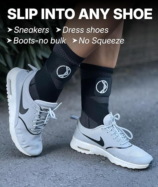Ankle Compression Sleeve & Ankle Brace for Plantar Fasciitis Relief | Breathable arch support with adjustable straps for women & men; an Achilles tendonitis brace for running and work - 2 Sleeves