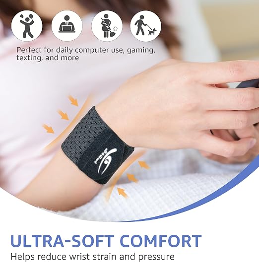 Wrist Compression Wraps 2-Pack, Wrist Brace Wrist Support for Sports, Mouse Hand, Mother's Hand, Carpal Tunnel Arthritis, Tendonitis - Premium Elastic & Breathable Mesh Fabric, One Size (Black)