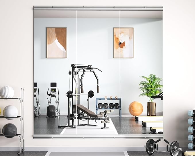 Hasipu Home Gym Mirror 48" L x 24" W - 4PCS Large Full Body Mirror for Yoga, Fitness, Garage, Dance Studio, Wall-Mounted, 0.16in Tempered Glass Frameless