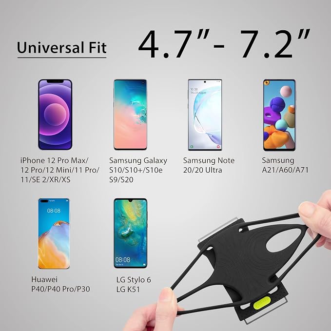 BONE Run Tie 2, Universal Running Phone Armband for 4.7"-7.2" Smartphones | Sweat Wicking, Dual-Layer Comfort, Skin-Friendly Washable Silicone Strap, Running Phone Arm Holder for Workouts (Size L)