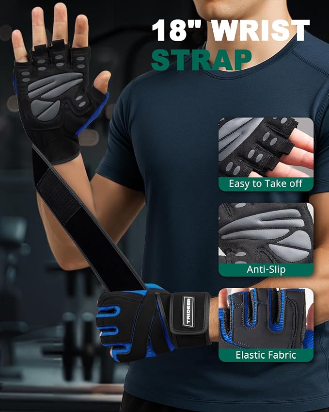 Trideer Workout Gloves for Men, Weight Lifting Gloves with Wrist Wrap Support, Full Palm Protection & Extra Grips for Weightlifting, Exercise, Cross Training, Fitness, Pull-up
