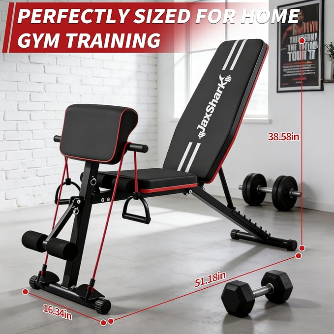 Adjustable Weight Bench, Foldable Workout Bench Press for Home Gym | Heavy duty utility incline decline flat bench with preacher curl, leg extension for full-body strength training.