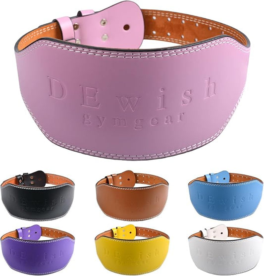 Leather Gym Fitness Belt, 4" & 6" Padded Lumbar Back Support, 10 Adjustable Holes for Weightlifting Powerlifting Bodybuilding Deadlift Squat Workout Strength Training