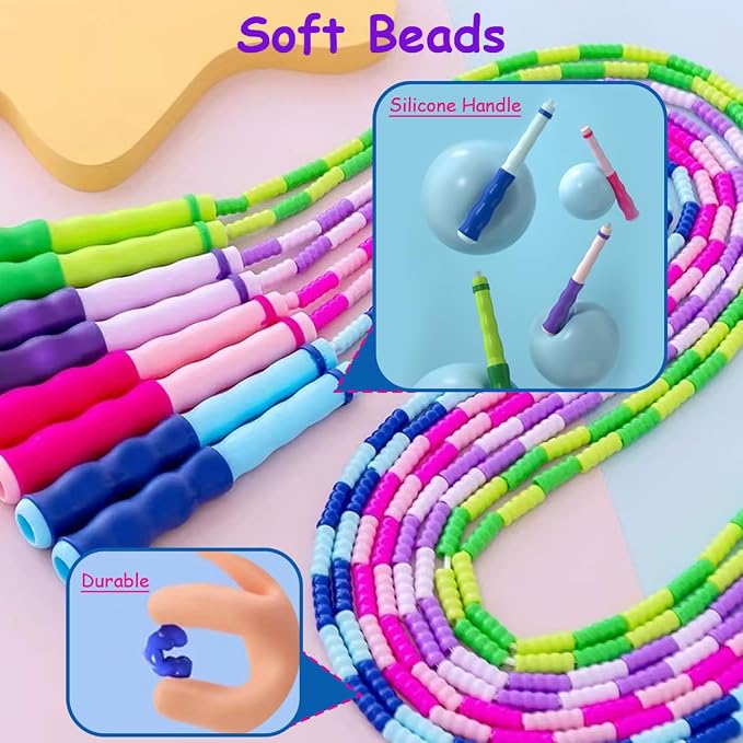 Jump Rope for Kids Girls and Boys, Soft Beaded Jump Ropes, Adjustable Skipping Rope, Tangle-Free Segmented Rope for Kid and Women Men Adults Exercise, Keeping Fit, Training - 9.2Ft