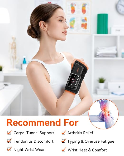 MAXease Cordless Heated Wrist Brace for Pain Relief, Warmer & Massager for Carpal Tunnel & Arthritis, Wrist Heating Pad with Splint for Hand Joint & Night Support, FSA&HSA, Size M, Left