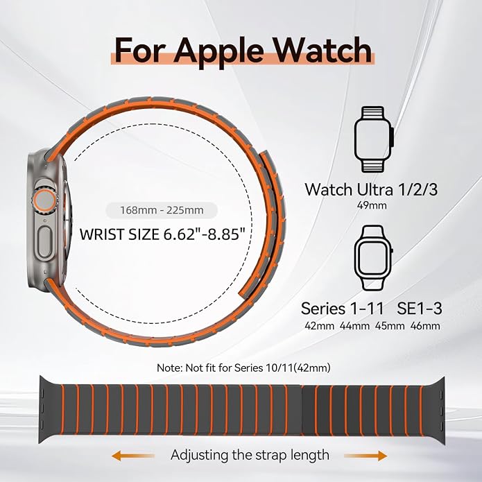 X-it Magnetic Watch Band for Apple Watch Ultra 49mm, 46mm/45mm/44mm, Silicone Sport Strap with Strong Magnet for Men and Women, Compatible with Apple Watch Series 11/10/9/8/7/6/5/4/3/2/1 and SE