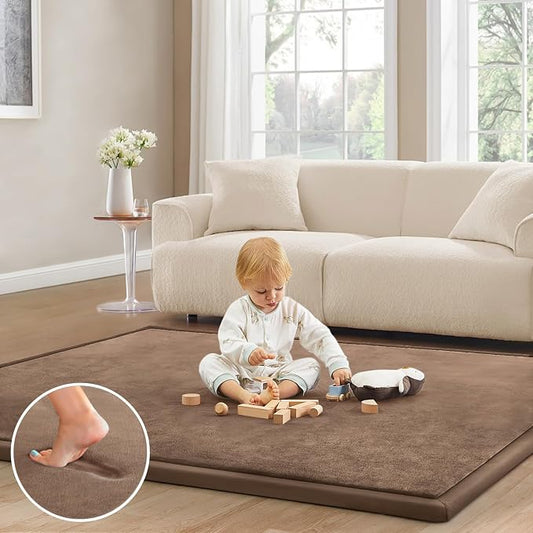 Baby Play Mat for Floor Nursery Rug Muscle Mat Area Rug Playroom Rug 59"x79" Playpen Mat Elastic Foam 1.3" Thick Crawling Mat for Babies,Toddlers, Infants, Kids,Chestnut