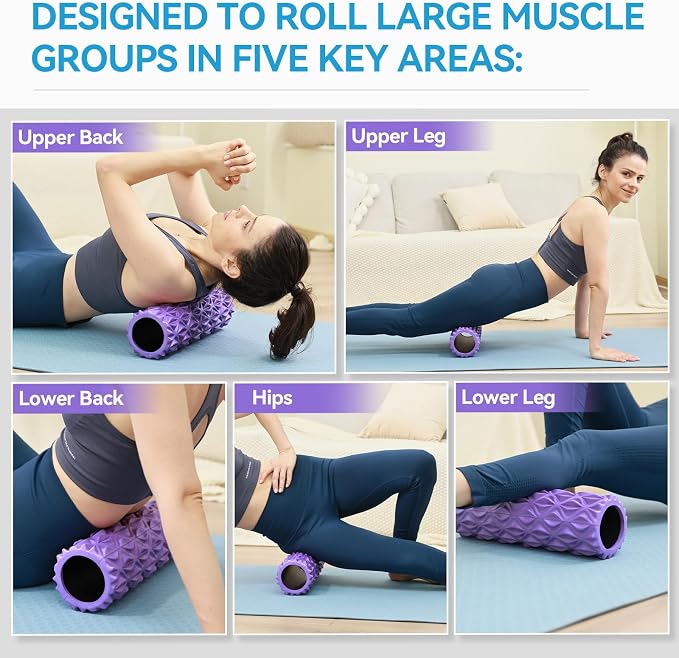 Foam Roller, 15 inch High Density Massage Roller for Exercise | Deep Tissue Massager for Muscle Massage, Myofascial Trigger Point Release, Exercise, Yoga, Pilates & Stretching, Purple
