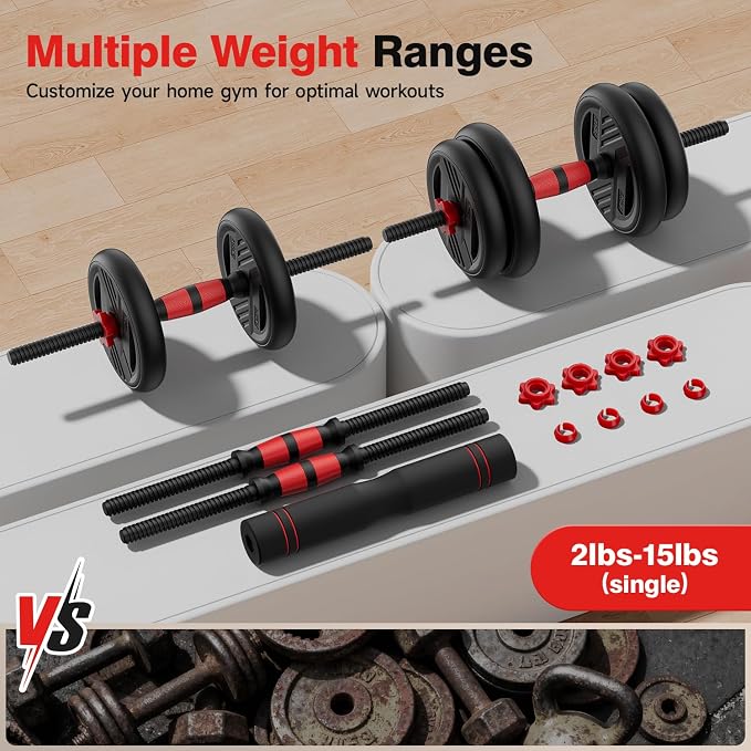 Adjustable Dumbbell Set, 20/30/45/70/90lbs Free Weight Set With Double Locknut, 5-in-1 Dumbbells Set Includes Barbell, Kettlebells, Push up Stand, Weight Plate, Fitness Exercise for Home Gym Suitable Men/Women