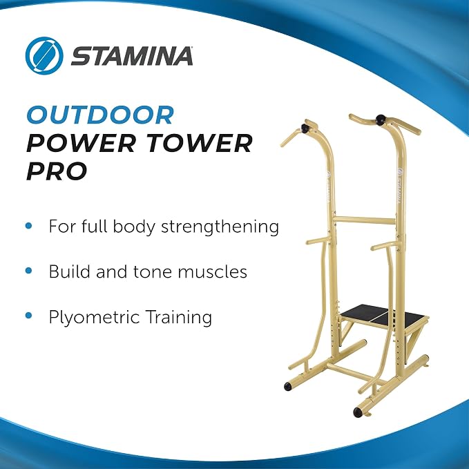 Stamina Pull Up Bar Tower & Dip Station, Free Standing Outdoor Home Gym Equipment - Adjustable and Portable Workout Stand for Calisthenics Body Weight Training