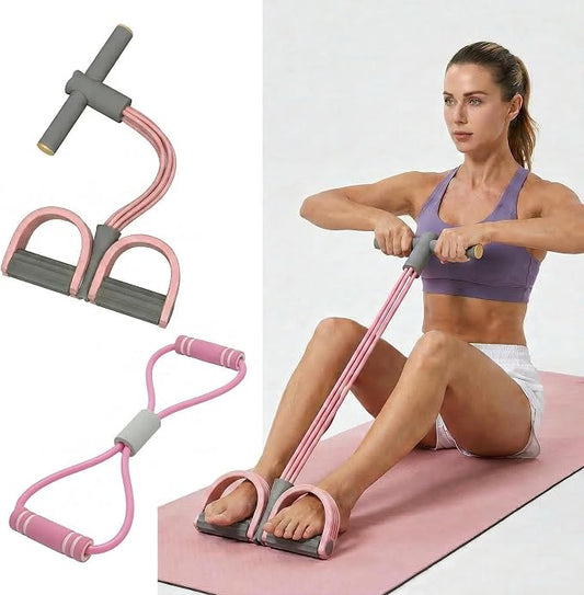 6-Tube Pedal Resistance Band with Handles, Multifunction Foot Pedal Resistance Band, Natural Rubber Fitness Band for Workout and Stretching, Abdomen, Waist, Arm, Leg(White)