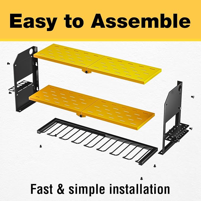 YYR Power Tool Organizer Wall Mount, Cordless Drill and Battery Holder, Electric Tools Hanger Storage Rack with Charging Station, Garage Organization Floating Shelf - Made of Heavy Duty Metal, Yellow