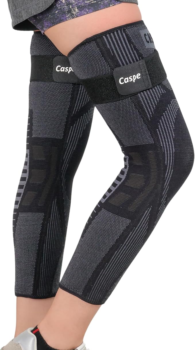 Caspe Leg Compression Sleeve With Strap, Full Length Thigh Knee Calf Support, Knee Compression Sleeve Women & Men, Full Leg Support for Light Recovery, Daily Wear