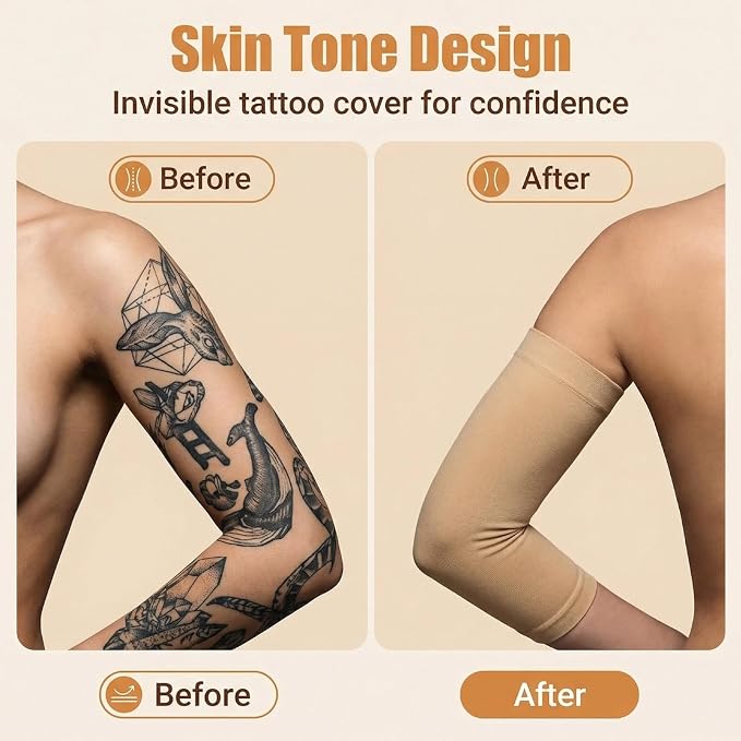 Tattoo Cover Up Sleeves 2 Pairs – Forearm Compression Sleeve Tattoo Sleeve Cover, Breathable UV Protection Arm Sleeves
