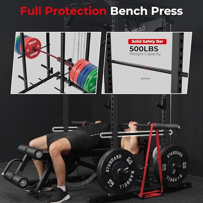 Mikolo F4 2.0 Power Cage with Dual-Track Smooth Pulley System, 1200LBS Power Rack with Leg Hold-Down for Heavy LAT Pulldowns