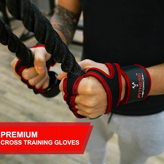 FITNESS FORCE Ventilated Weight Lifting Workout Gloves for Men & Women | Gym Gloves for Men & Women with Built-in Wrist Wraps for Men, Exercise Gloves for Weightlifting, Cycling & Cross Training