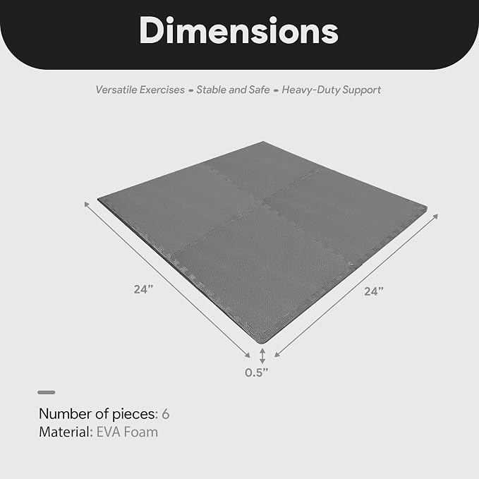 BalanceFrom Puzzle Exercise Mat 1/2" Thick, EVA Interlocking Foam Floor Tiles for Home Gym, Mat for Home Workout Equipment, Floor Padding for Kids, Gray, 24 in x 24 in x 1/2 in, 48 Sq Ft - 12 Tiles | Tiles for Home Gym, Studio, or Playroom Flooring, Gr...