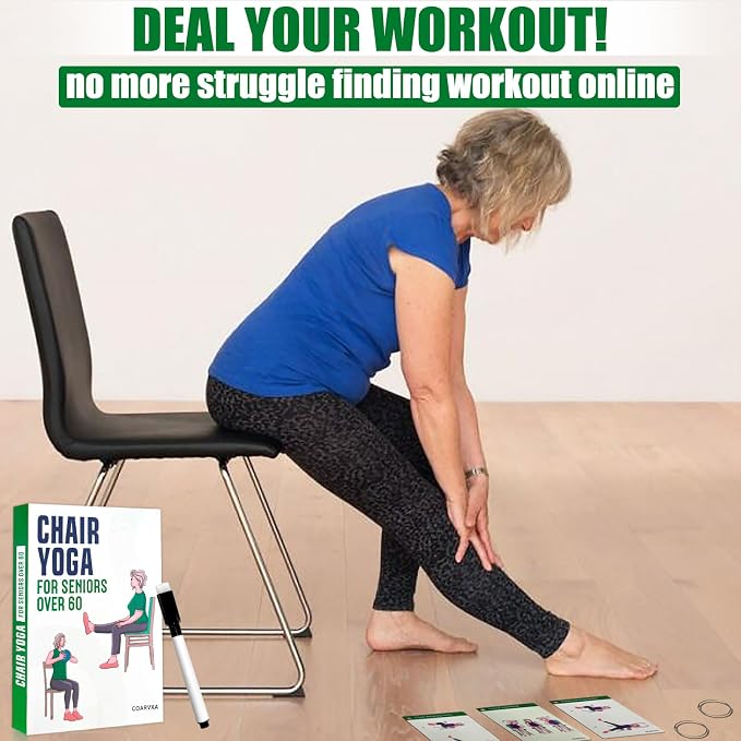 Chair Yoga Workouts for Elderly-58 Exercise Cards with Chair Yoga,Gentle Seated Yoga Guide, Chair Yoga for Weight Loss & Flexibility-Exercise Cards for Seniors Over 60