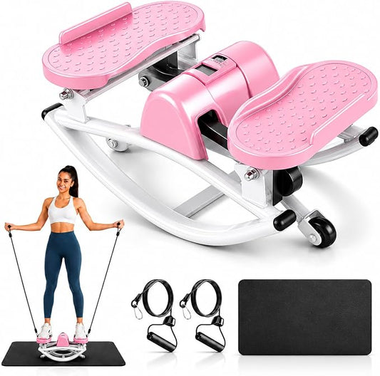Rock Stepper Side to Side, Rocking Stepper for Exercise at Home with Resistance Bands & LCD Monitor, Low Impact Mini Stair Stepper, Anti-Slip Compact Home Workout Equipment, 250 LBS