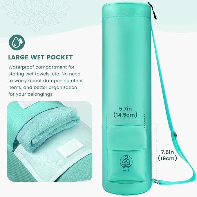 Gonex Yoga Mat Bag, Full-Zip Mat Carrier | 600D Oxford Fabric, Wet Pocket, Front Zip Pocket, Adjustable Strap, Fits Mats up to 26"