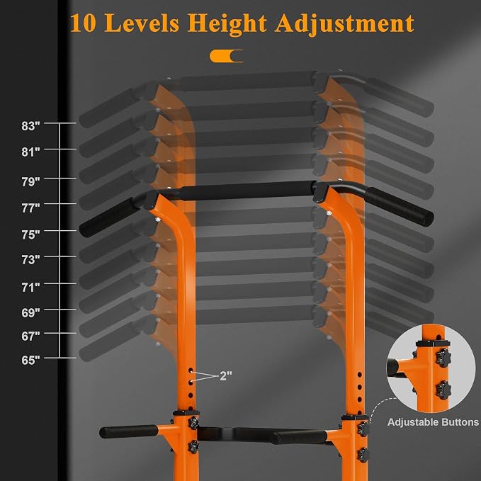 DlandHome Power Tower Pull Up Bar Dip Station,Adjustable Height Dip Stand | Multi-Function Fitness Equipment for Strength Training Home Gym,Stable Steel Frame for Pull Ups Dips Push Ups,Supports 330LBS