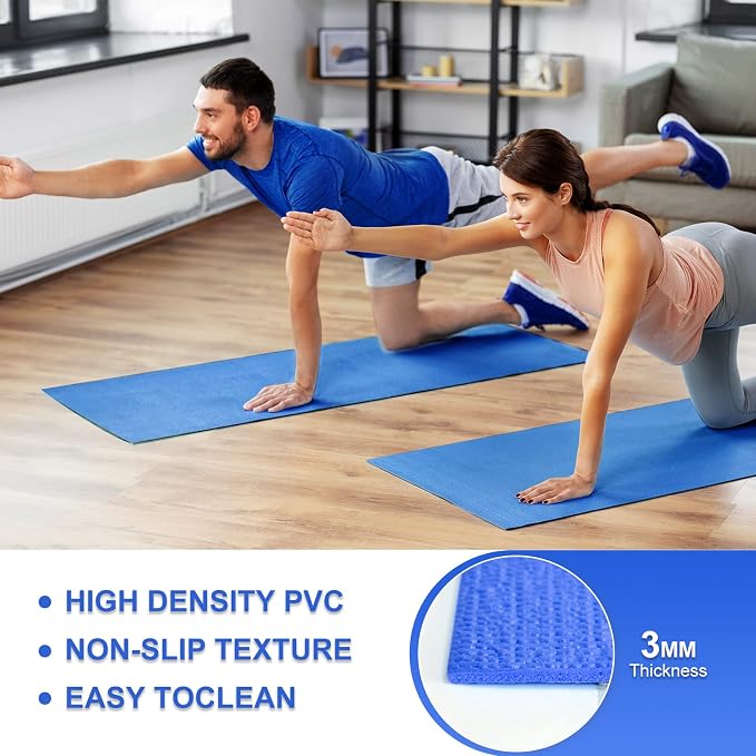 Funtery 3 mm Thin Yoga Mats Bulk, 68 x 24 Inches Lightweight PVC Exercise Mats Non Slip Workout Fitness Pads for Yoga Pilates Stretching Classes Gym Home Studio