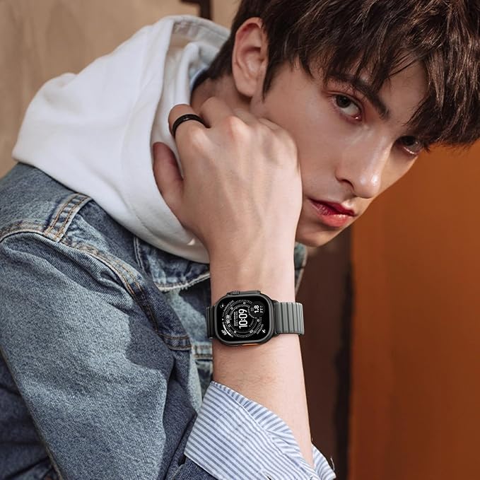 Magnetic Sport Silicone for Apple Watch Ultra 3 2 Band 49mm 46 45 44mm Men | Upgraded Magnet,Two-Tone Design,Waterproof,Soft Loop Strap for iWatch Ultra 3/2 Series 11 10 9 8 7 6 5 4 SE 46mm 45mm 44 49