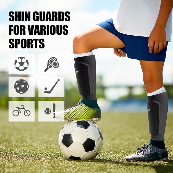 Soccer Shin Guards for Kids Youth Adults, Ski Shin Guards Sleeves for 2-18 Years Old Boys Girls Men, Calf Compression Sleeve with Honeycomb Pads, Espinilleras de Futbol para Hombres