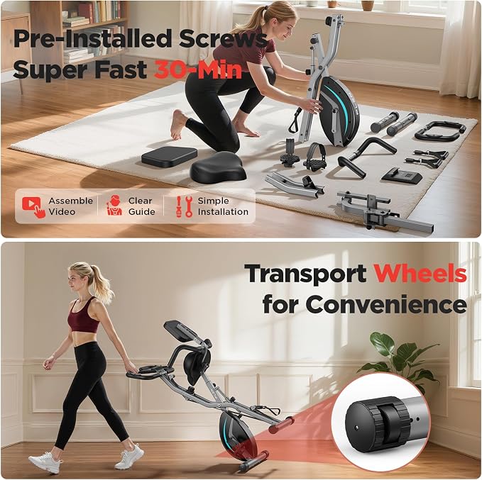 Pleny Folding Exercise Bike, 5 IN 1 Stationary Bikes for Home 6.6 LBS Flywheel, 330LB Weight Capacity Back Support Cushion Indoor Workout Cycling Bike for Home Gym