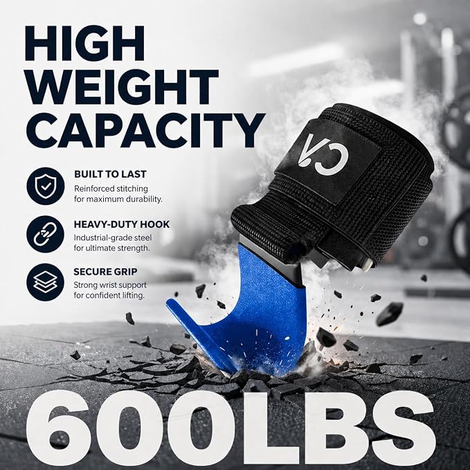 Weight Lifting Hooks (Pair) for Deadlifts, Pull Ups, Rows & Shrugs - Heavy Duty Gym Hooks with 8mm Padded Wrist Straps, Secure Grip Support for Weightlifting, Powerlifting & Strength Training