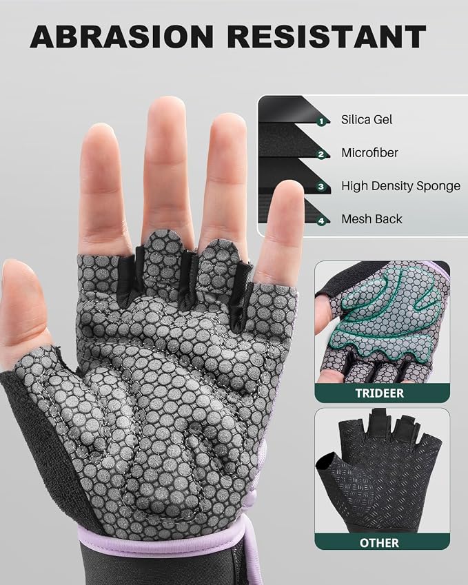 Trideer Weight Lifting Gloves for Women & Men, Wrist Support & Padded Palm | Gym Gloves with Silicone Grip, Breathable Workout Gloves for Strength Training, Pull Ups, Cross Training & Fitness