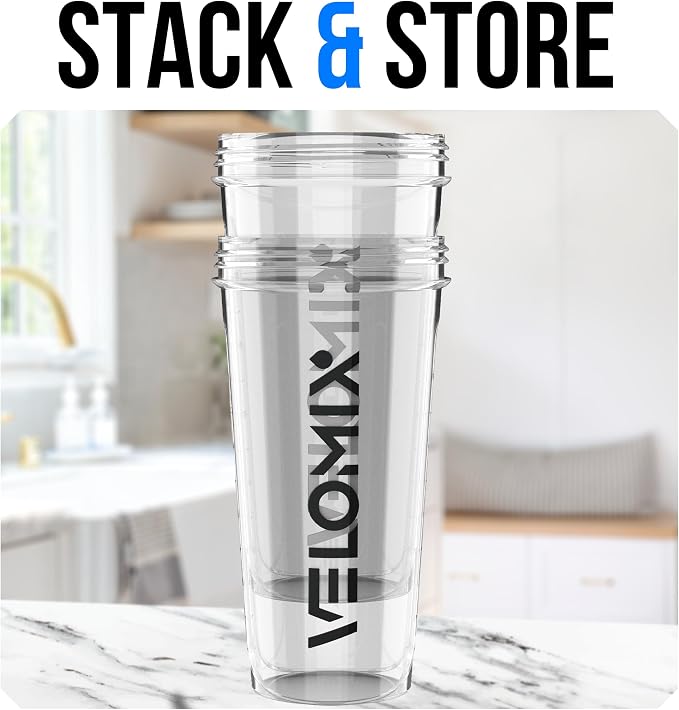VELOMIX 2 Pack 28oz Protein Shaker Bottle for Protein Mixes, Transparent | 2x Wire Whisk, Leak Proof Shaker Cups for Protein Shakes, Stackable, Dishwasher safe, BPA free, Pre Workout and Fitness ready