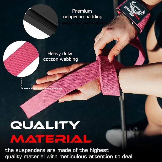 BEAST RAGE Lifting Wrist Straps for Weightlifting, Straps Gym Grip Power Workouts Lifting Straps Padded Neoprene & Premium Cotton Men Women, Deadlift Bodybuilding Exercise Lifting Straps
