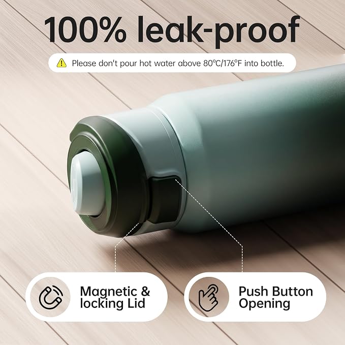 Insulated Magnetic Water Bottle - Reusable Stainless Steel Bottle with MagSafe Compatible Phone Holder - Keeps Cold for 24 Hours - Perfect for Gym, Sports, and Travel - Gradient Green 24oz